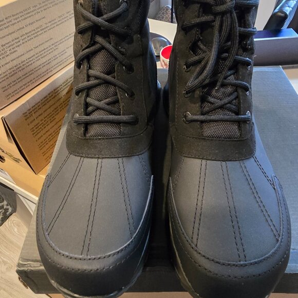 NEW MENS SIZE 12 BLACK UGG EMMETT 1115834 LEATHER WATERPROOF WINTER DUCK BOOTS - Picture 4 of 15